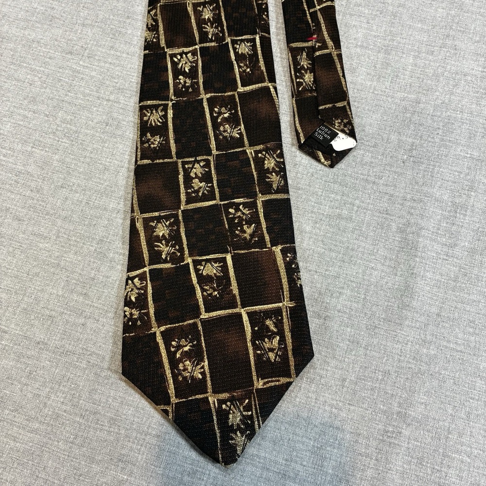 Vintage 90's BUGATTI Italian 100% SILK Brown Geometric Tie Tags Attached